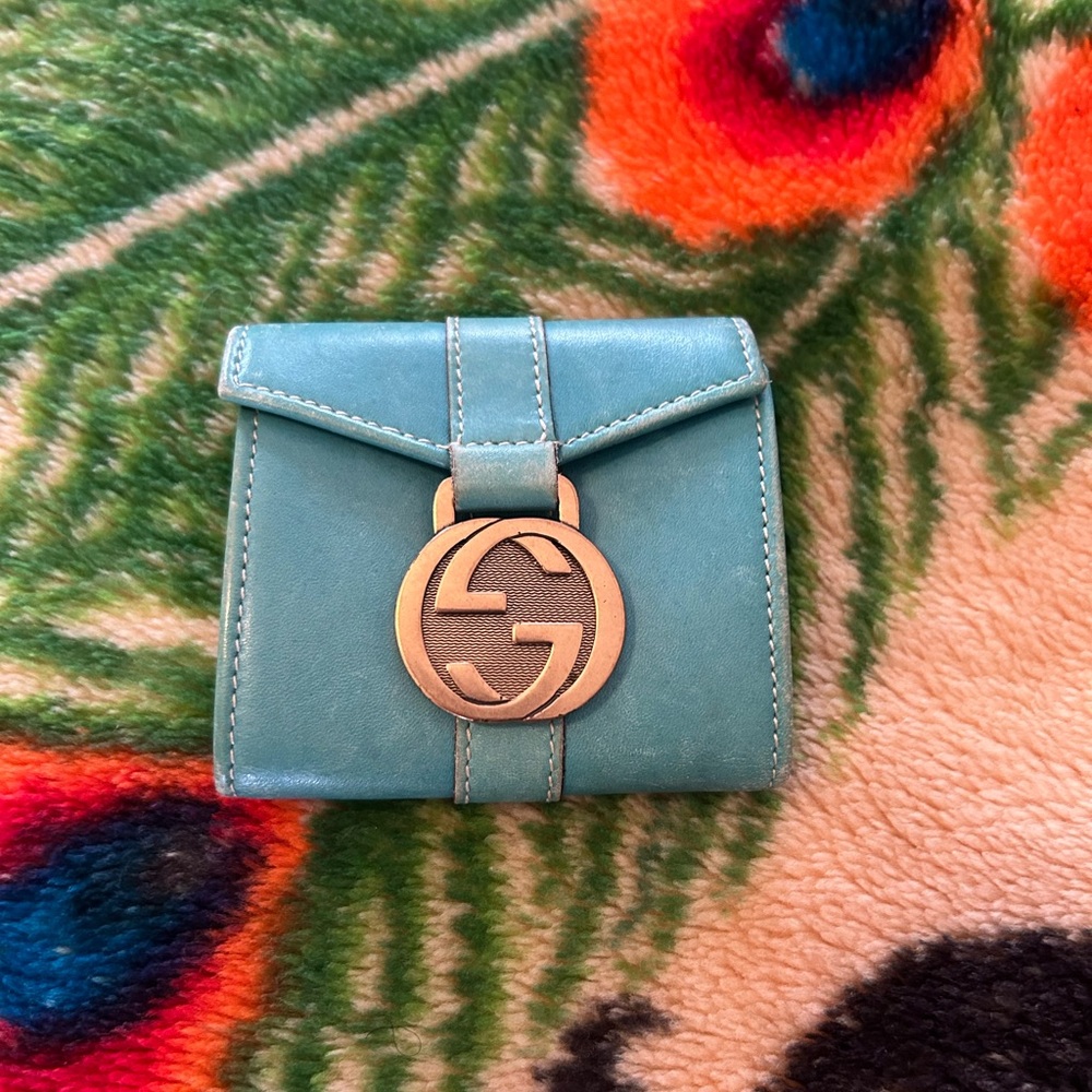 Vintage Teal Gucci Coin Purse Pouch